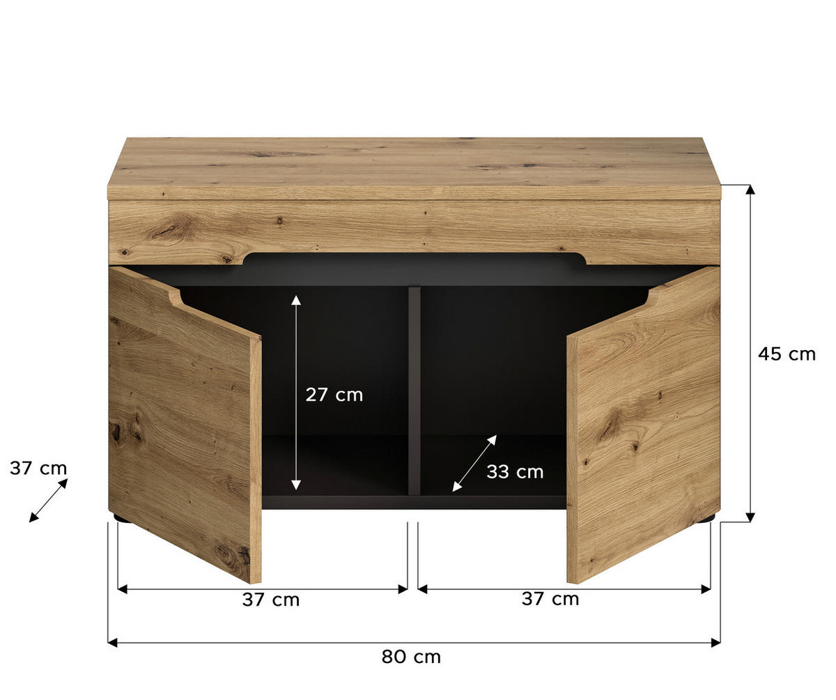 Sitzbank CANU edles Basaltgrau Nachbildung Eiche Artisan Nachbildung B/H/T: ca. 80x45x37 cm CANU - Eiche/edles Basaltgrau (80,00/45,00/37,00cm) - xonox.home