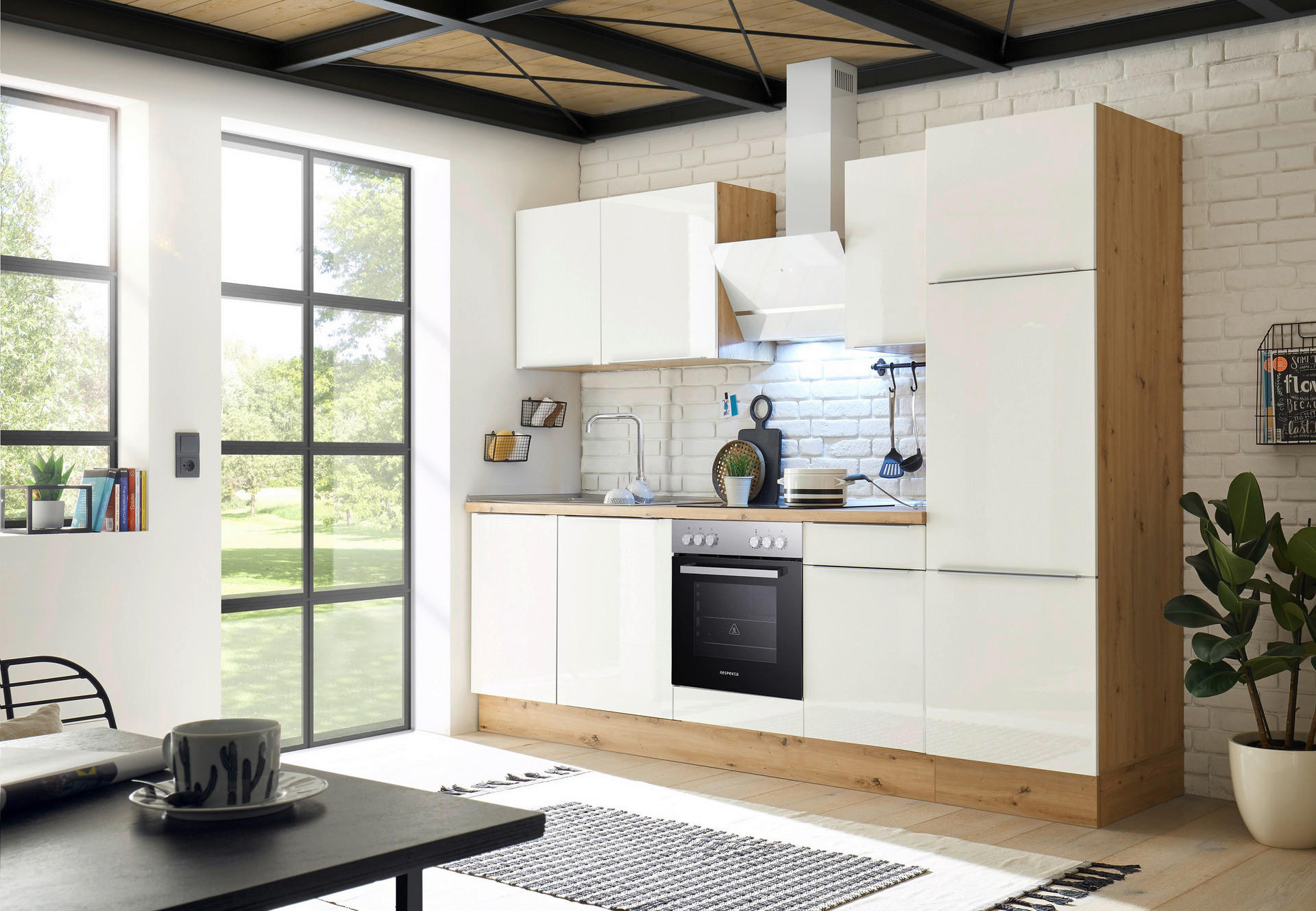 Respekta Küchenblock Marleen weiß Hochglanz B/H/T: ca. 280x211x60 cm Marleen - Eiche/weiß (280,00/211,00/60,00cm) - Respekta