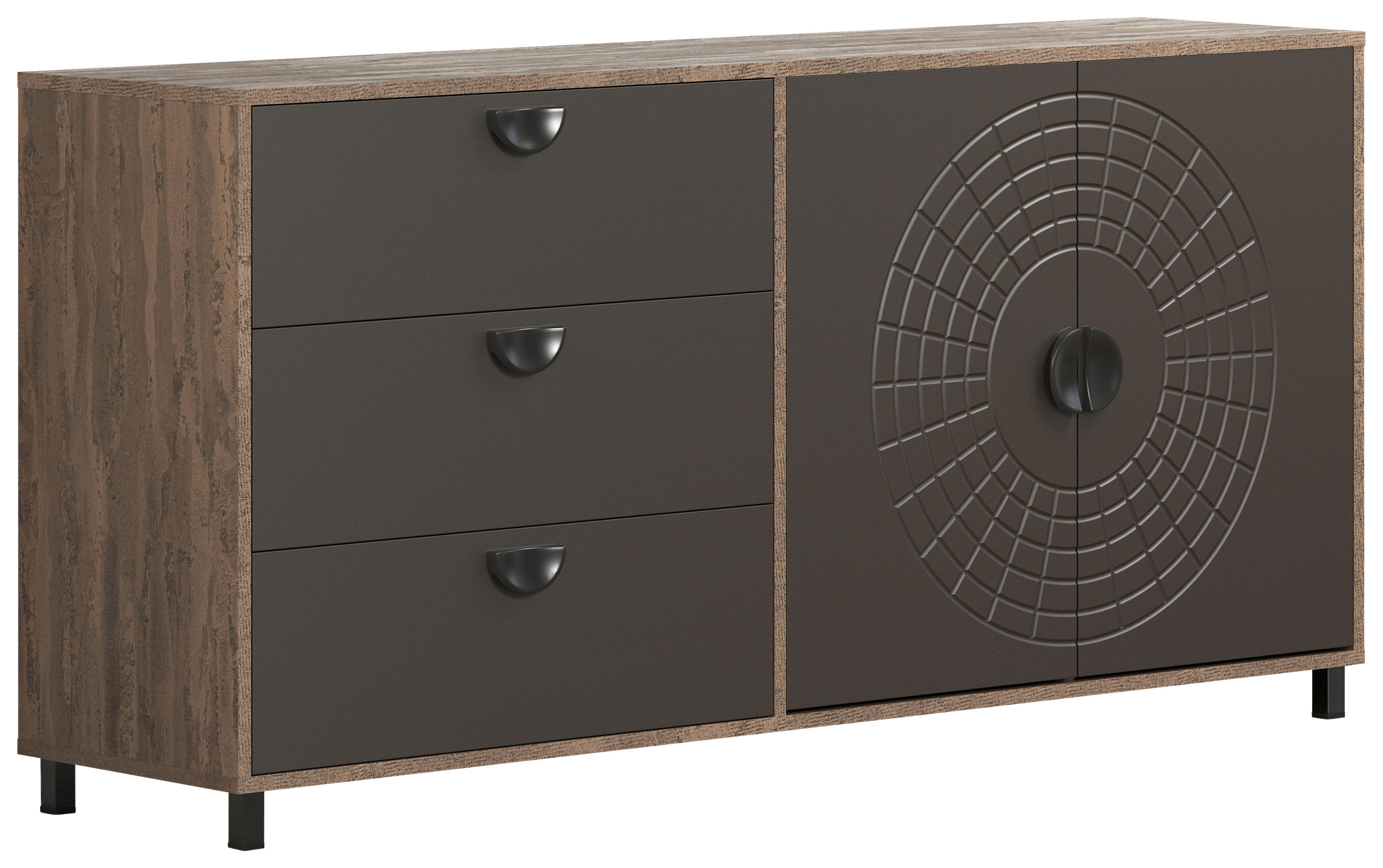 Sideboard Fusion Eiche dunkel Nachbildung bronze Optik B/H/T: ca. 176x86x42 cm Fusion - Eiche/bronze (176,00/86,00/42,00cm)