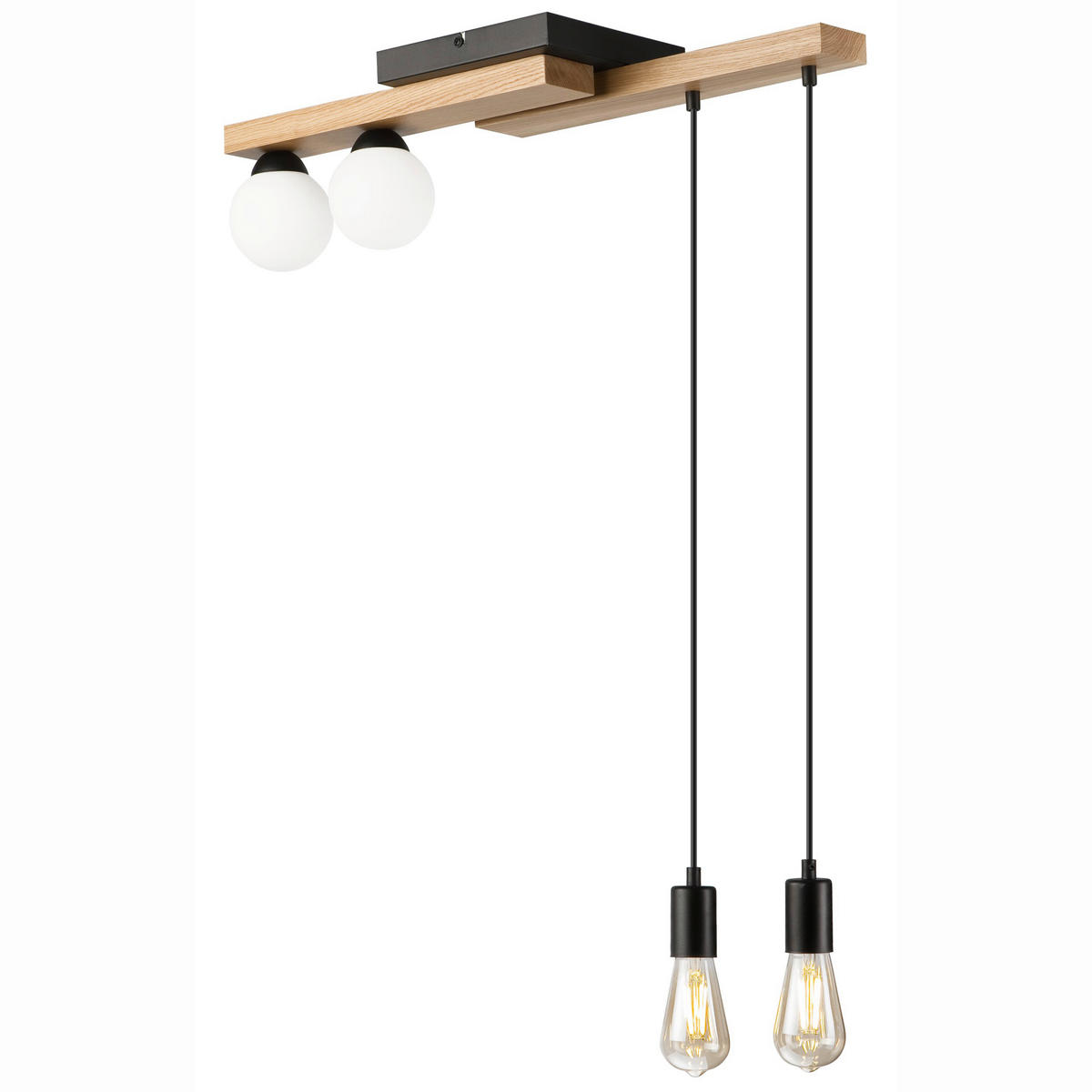 Lamkur Pendelleuchte schwarz Holz B/H/L: ca. 20x84x84 cm G9 2 Brennstellen CORTINA - schwarz (84,00/20,00/84,00cm) - Lamkur