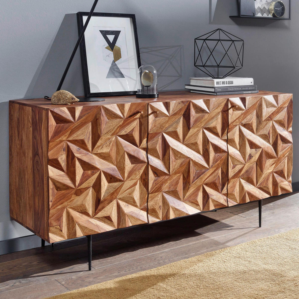 Sideboard rosenholz Nachbildung B/H/T: ca. 144x72x47 cm Sideboard - rosenholz (144,00/72,00/47,00cm) - Wohnling
