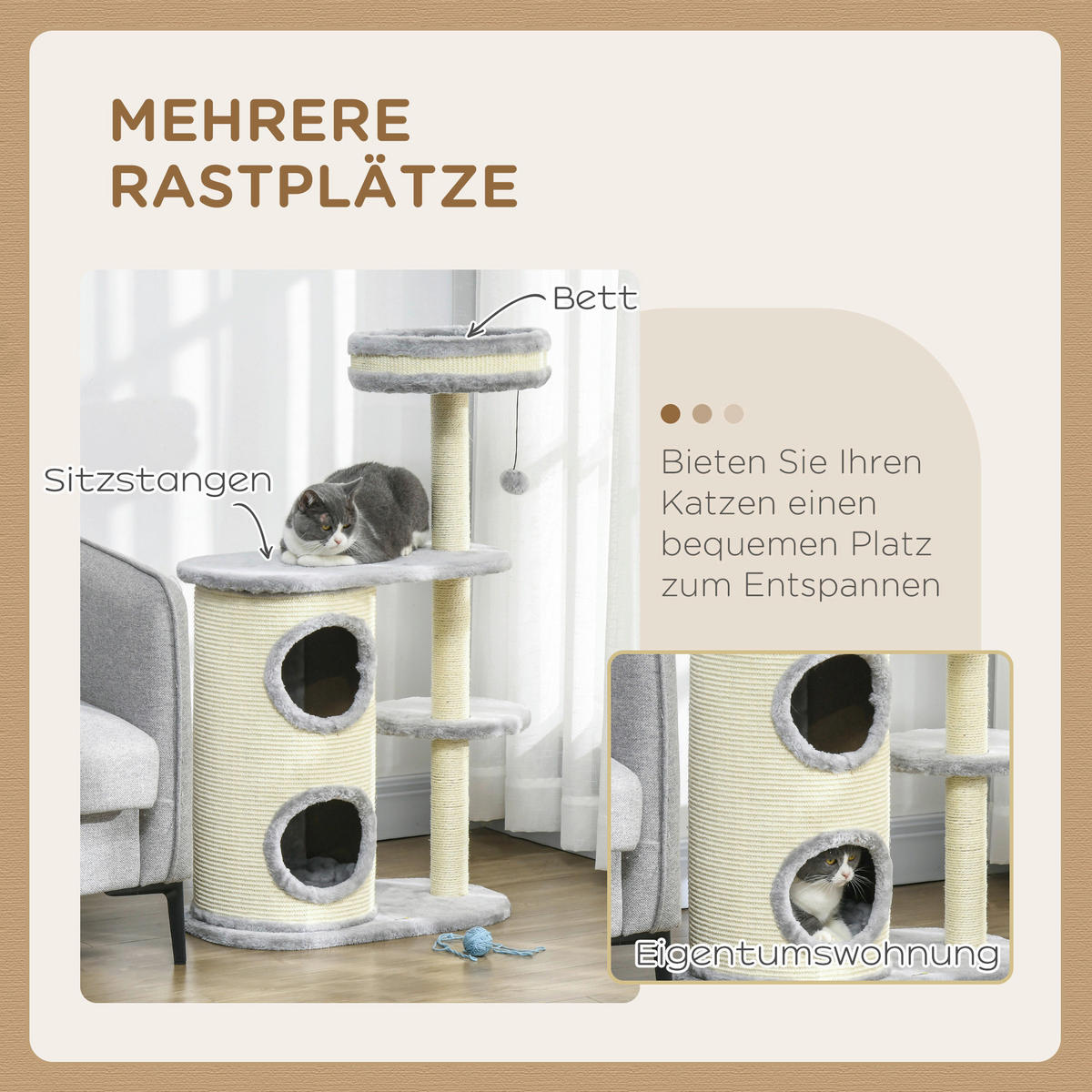 PawHut Kratzbaum grau Spanplatte B/H/L: ca. 35x100x59 cm Kratzbaum - grau (59,00/35,00/100,00cm) - PawHut