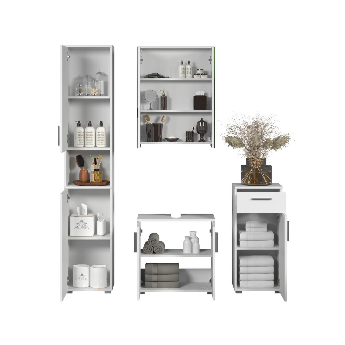 Badezimmer-Set Wons weiß Hochglanz weiß matt B/H/T: ca. 164x192x32 cm Wons - weiß (164,00/192,00/32,00cm) - Trendteam