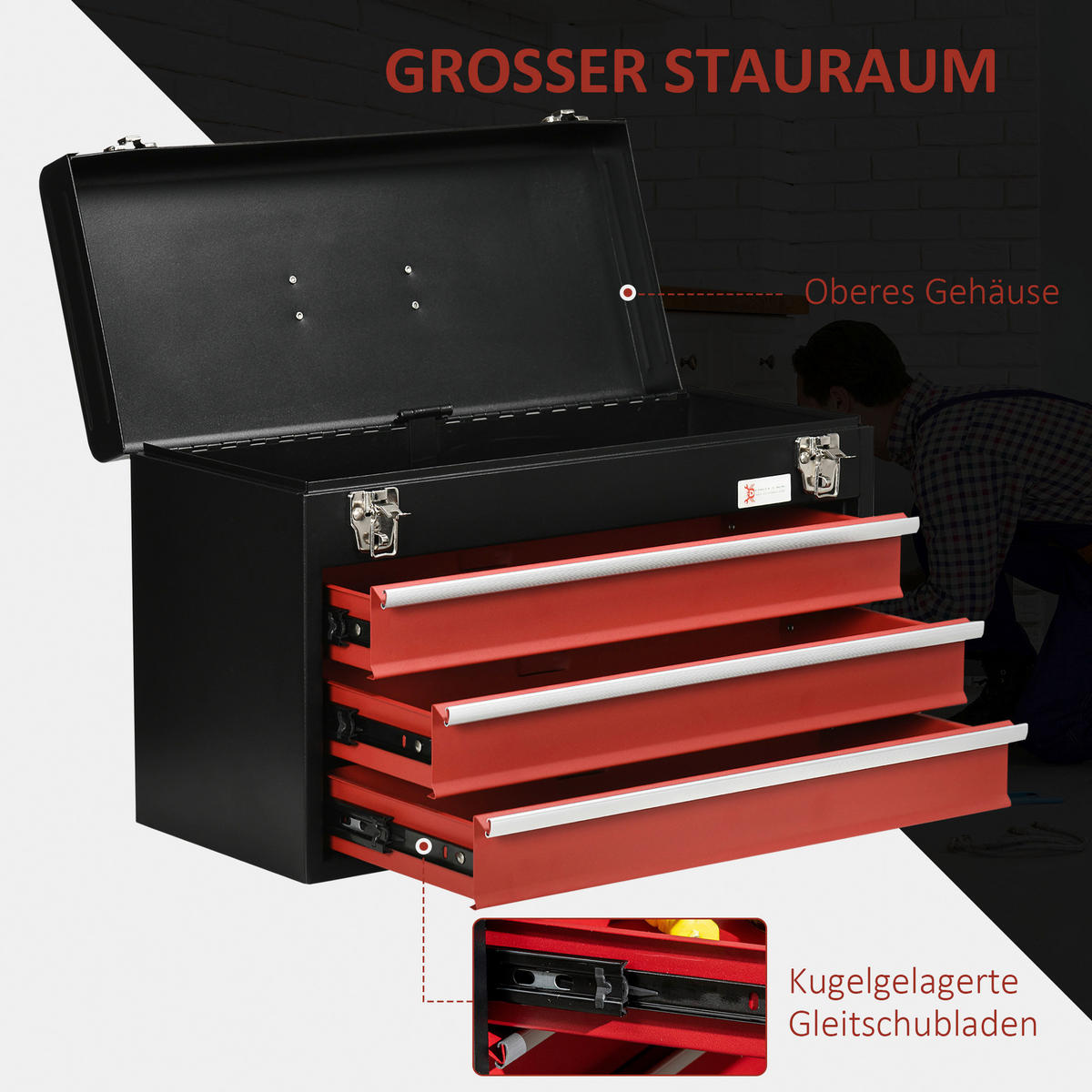 B/H/L: ca. 22x51x32 cm Werkzeugkiste - rot/schwarz (32,00/22,00/51,00cm) - DURHAND