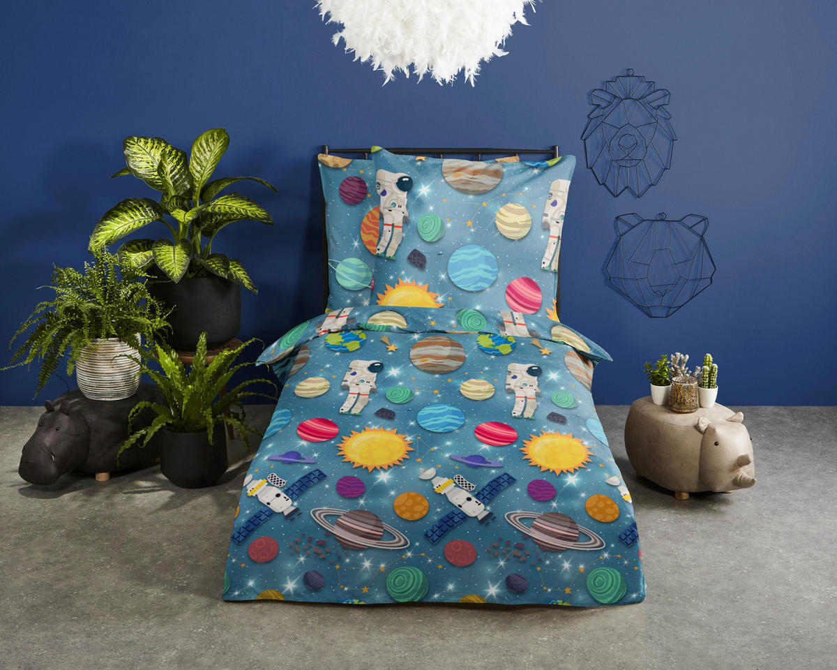 Baumwoll Bettwäsche Spaceworld Flanell Spaceworld - blau (135,00/200,00cm) - Good Morning