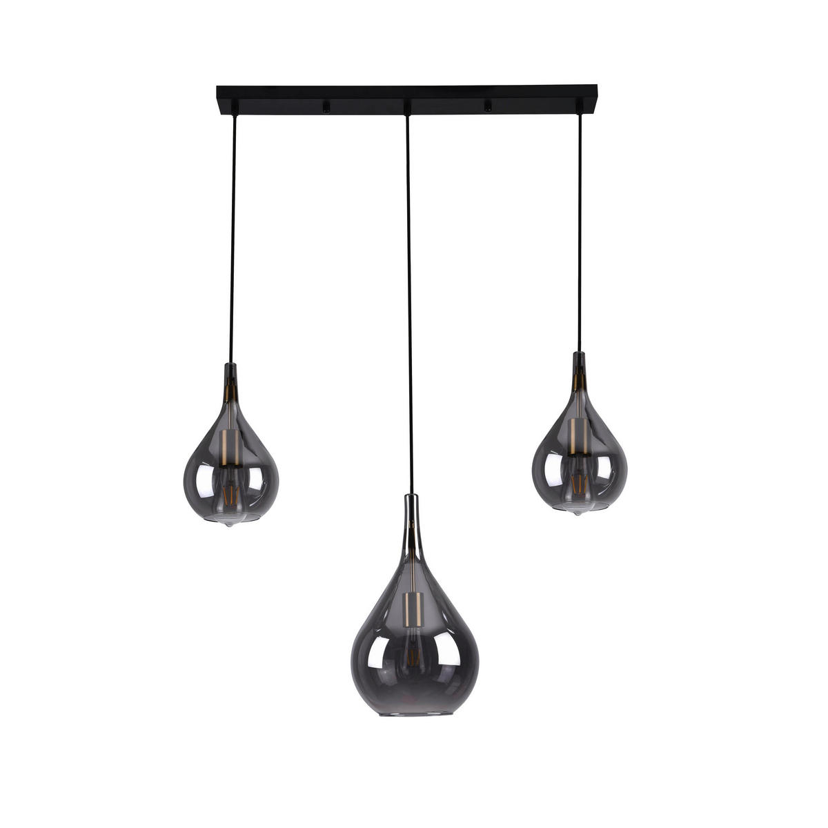 Näve Leuchten Pendelleuchte schwarz Metall Glas B/H/T: ca. 88x150x25 cm E27 3 Brennstellen GOTA - schwarz (88,00/150,00/25,00cm) - Näve Leuchten
