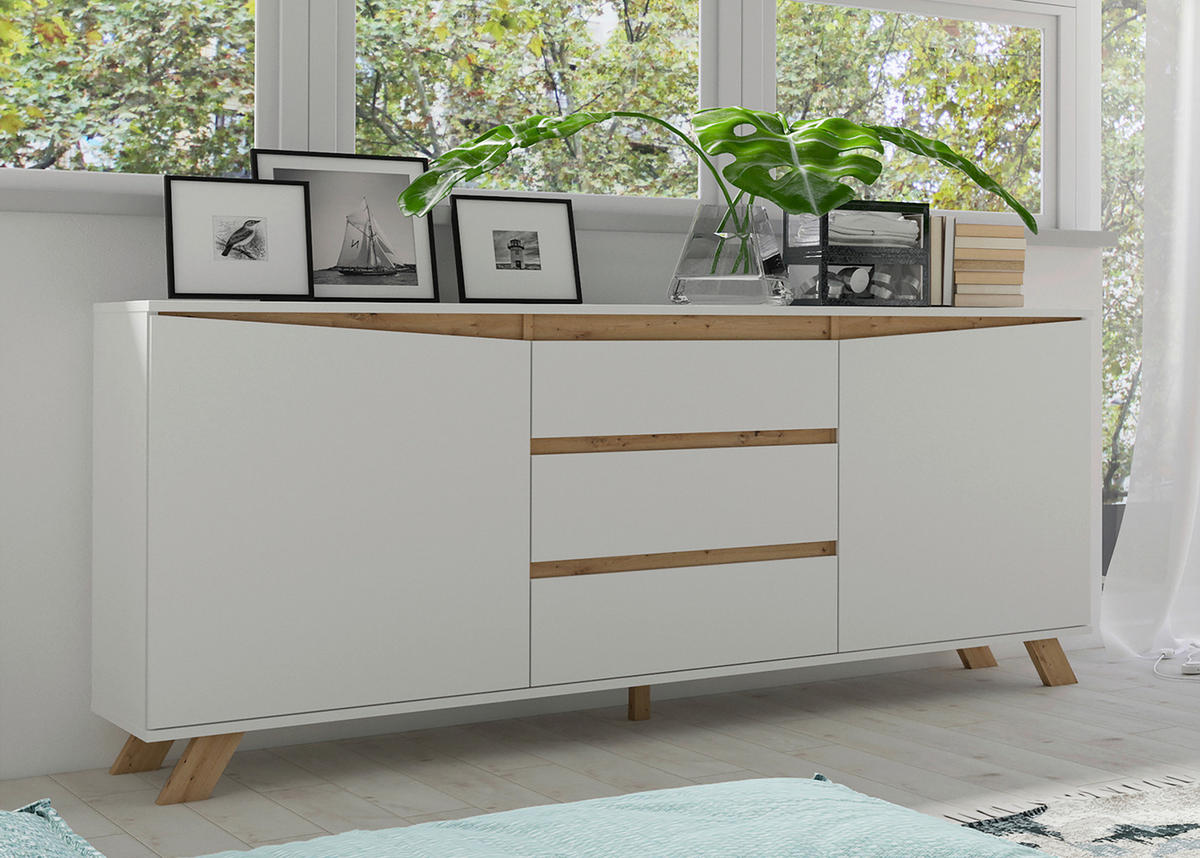 Sideboard VALENTIN weiß Eiche Nachbildung B/H/T: ca. 180x80x38 cm VALENTIN - Eiche/weiß (180,00/80,00/38,00cm) - byLIVING