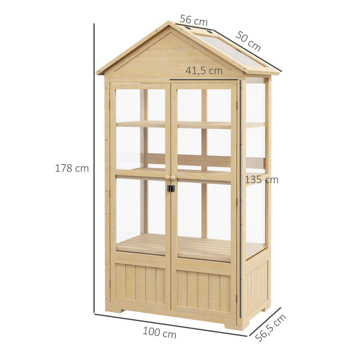 Outsunny Gewächshaus B/H/L: ca. 56,5x100x178 cm Frühbeet - natur (178,00/56,50/100,00cm) - Outsunny