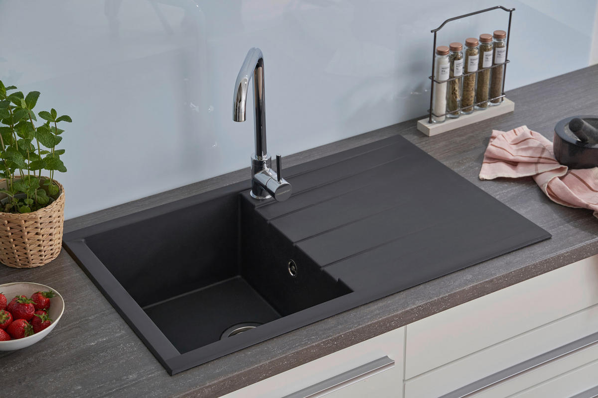 Respekta Einbauspüle Houston 80 x 50 S schwarz Mineralite B/H/T: ca. 80x21x50 cm Houston 80 x 50 S - schwarz (80,00/21,00/50,00cm) - Respekta