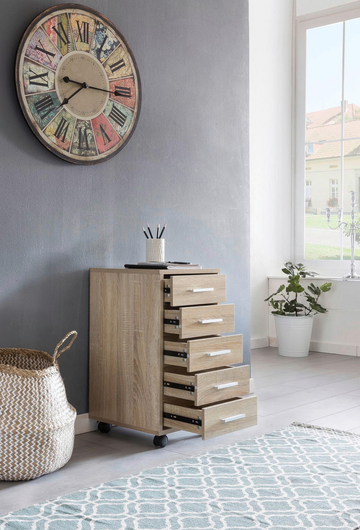Rollcontainer braun Spanplatte B/H/T: ca. 33x63x63 cm Rollcontainer - braun (33,00/63,00/63,00cm) - Wohnling