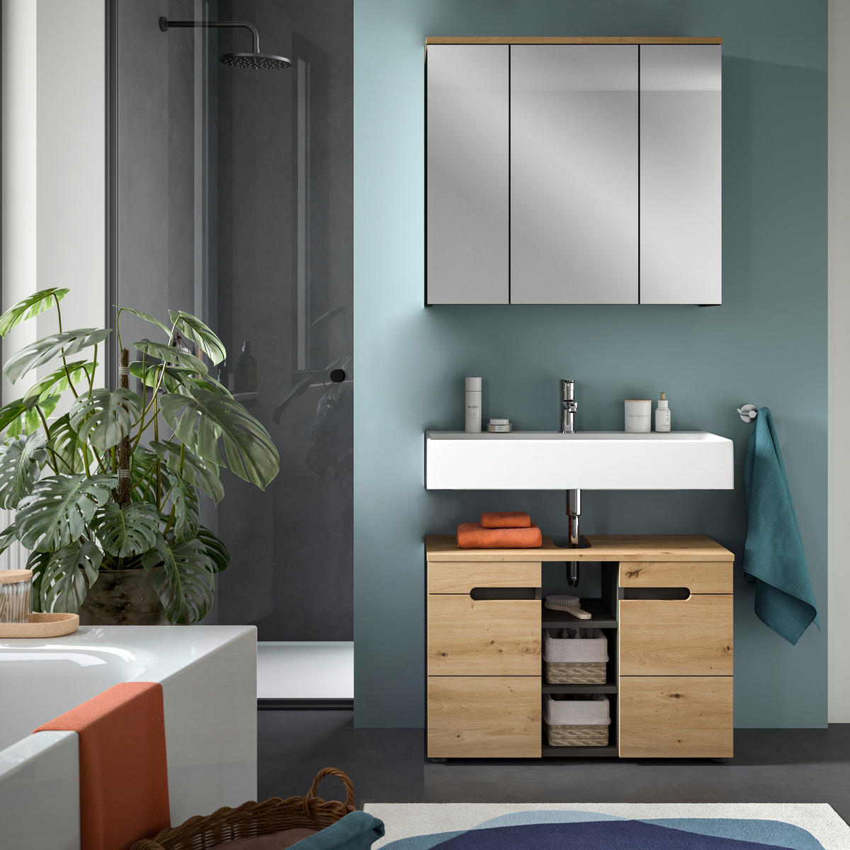 Badezimmer-Set Canu Basalt Eiche Artisan Nachbildung B/H/T: ca. 80x193x34 cm Canu - Eiche/Basalt (80,00/193,00/34,00cm) - xonox.home