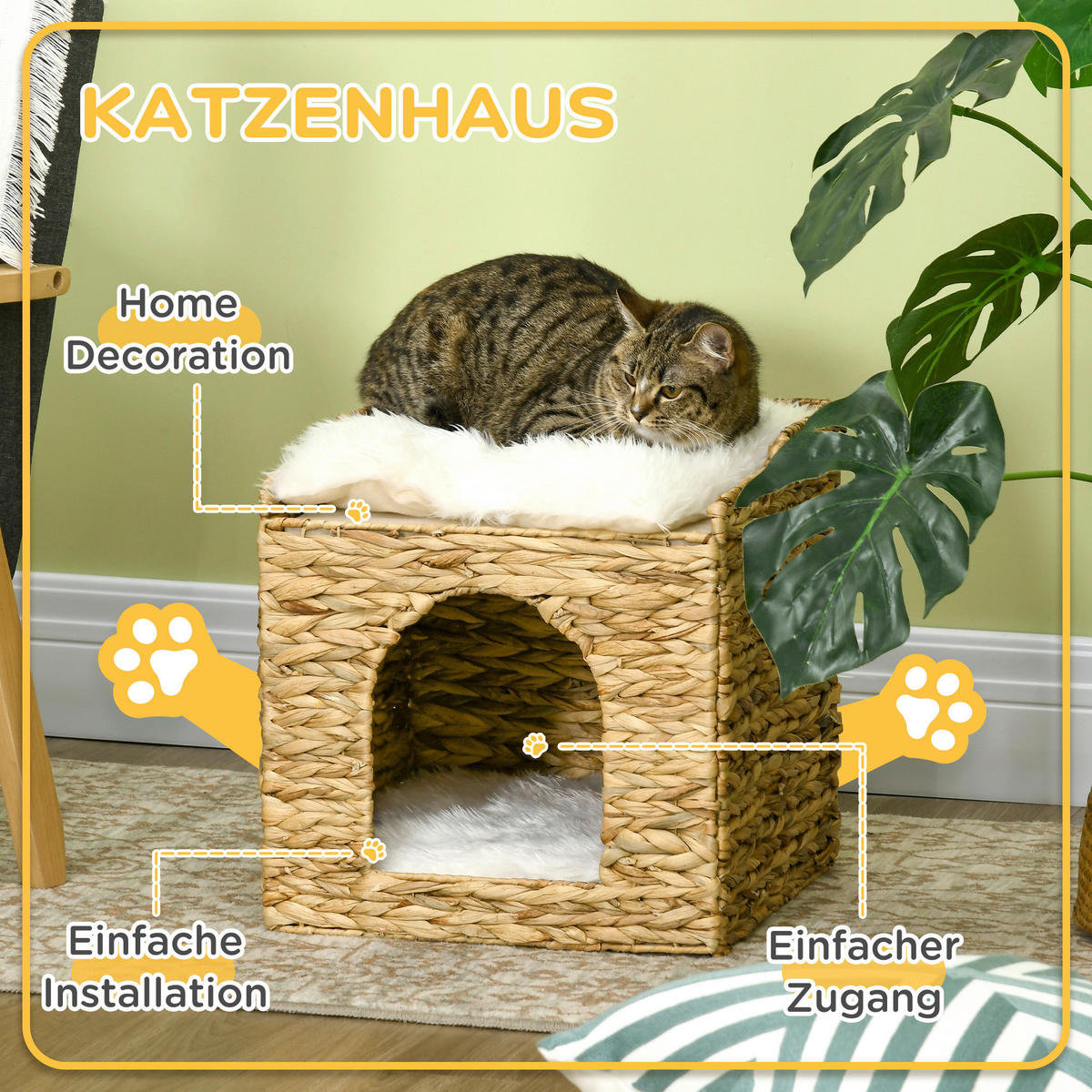 PawHut Katzen-Zubehör braun Polypropylen B/H/L: ca. 37,5x37,5x41,5 cm Rattan_Katzenhaus - braun (41,50/37,50/37,50cm) - PawHut