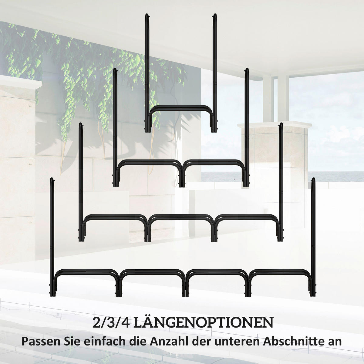 Outsunny Kaminholzregal schwarz B/H/L: ca. 36x99x240 cm Kaminholzregal - schwarz (240,00/36,00/99,00cm) - Outsunny
