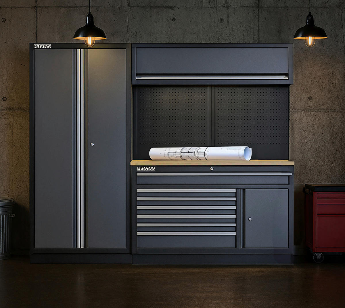 Werkstatteinrichtung Apollo anthrazit B/H/L: ca. 228x200x46 cm Apollo - schwarz/anthrazit (46,00/228,00/200,00cm) - Feistos