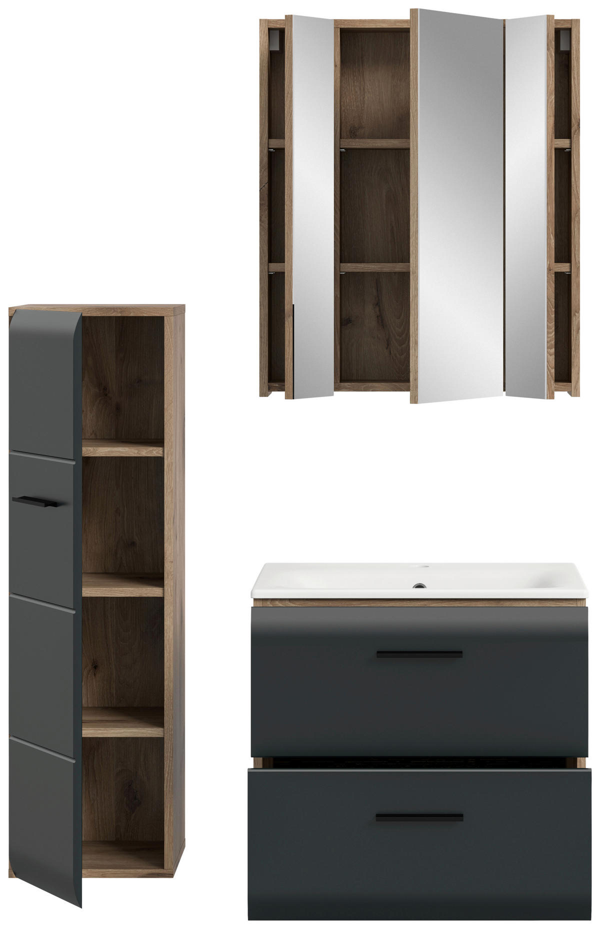Badezimmer-Set Ice Nox Oak Nachbildung schwarz matt B/H/T: ca. 105x185x46 cm Ice - schwarz (105,00/185,00/46,00cm) - xonox.home