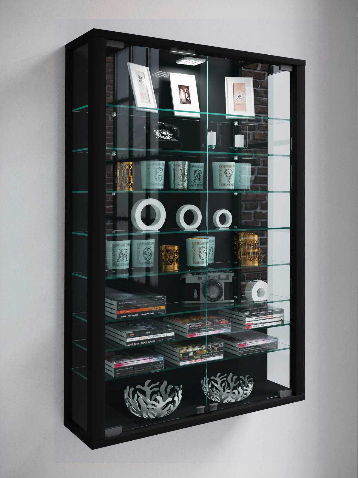 Vitrine Vitrosa Mini schwarz Holzwerkstoff Glas B/H/T: ca. 59x90x18 cm Vitrosa Mini - schwarz (59,00/90,00/18,00cm) - VCM Möbel