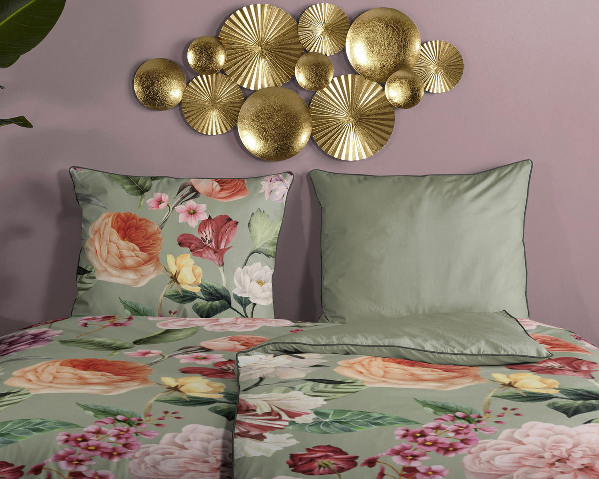 Baumwoll Bettwäsche Fiori Satin Fiori - grün (135,00/200,00cm) - Descanso
