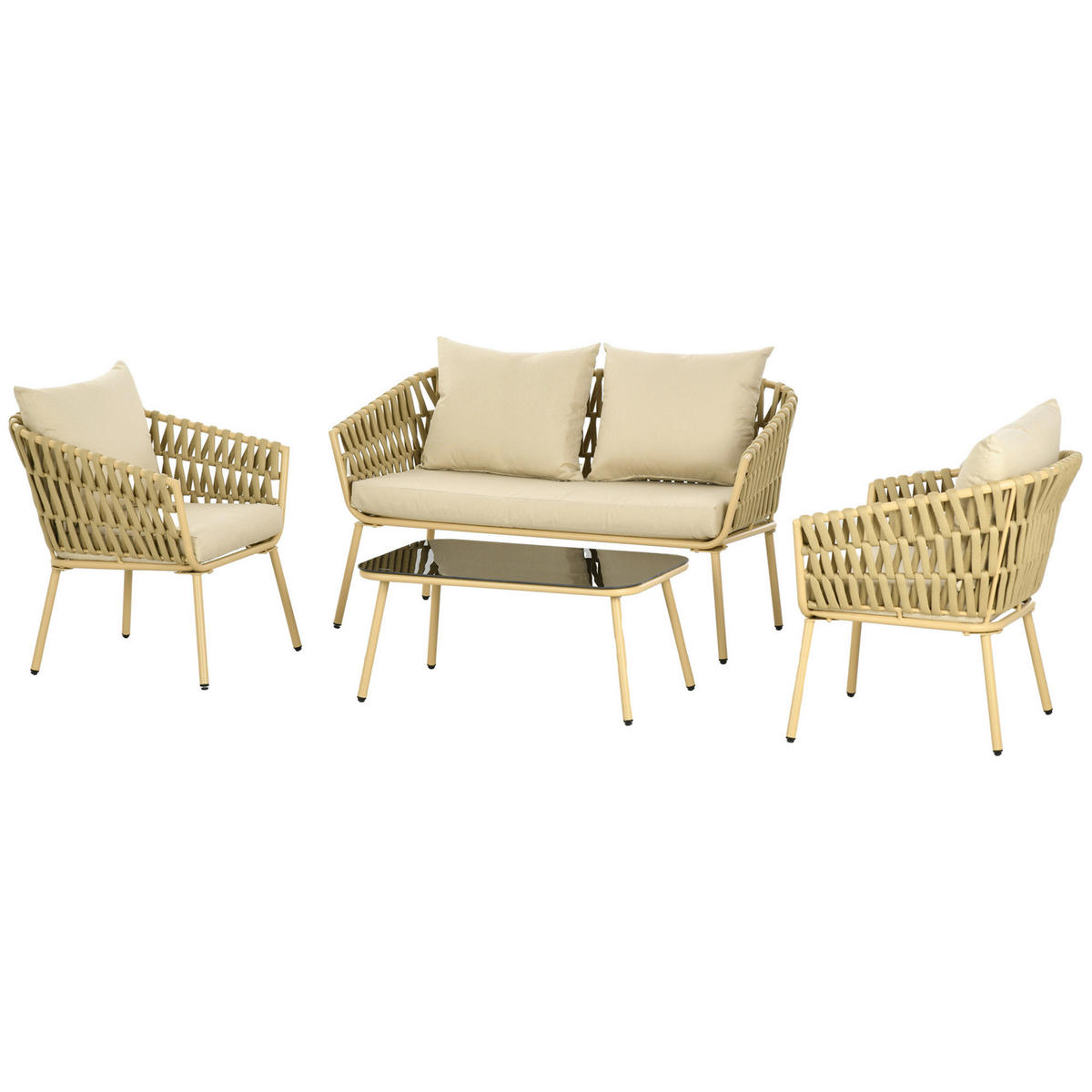 Outsunny Sitzgruppe khaki Polyester B/H/L: ca. 66x130x72 cm Gartenmöbel-Set - khaki (72,00/66,00/130,00cm) - Outsunny