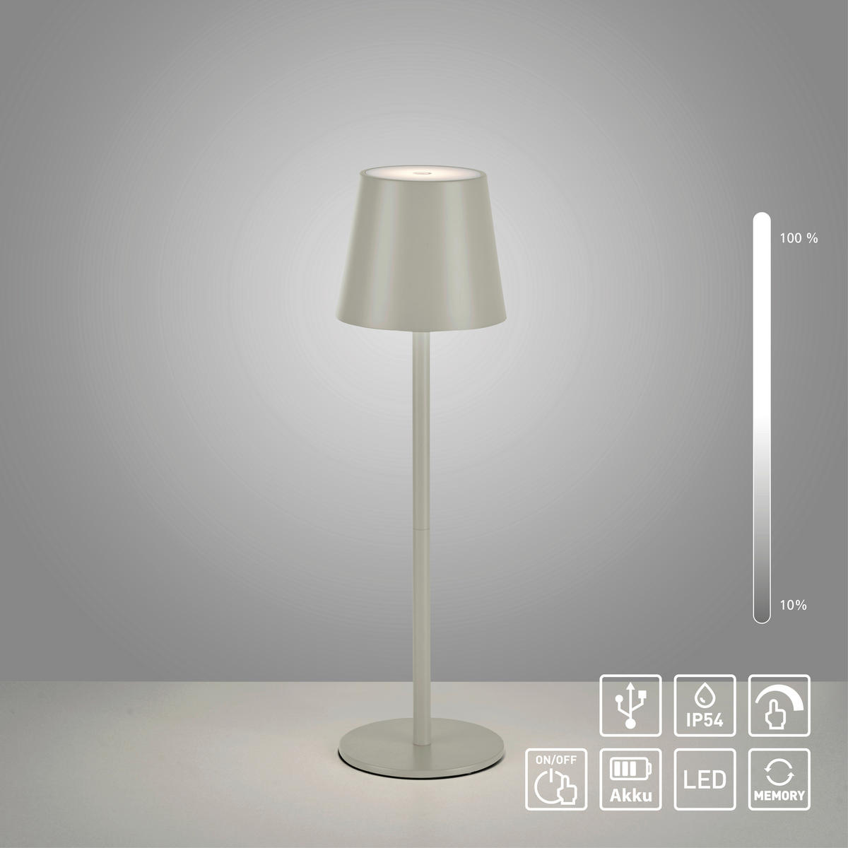 Just Light Akku-Tischleuchte EURIA 19250-40 beige Greige Metall Kunststoff B/H/D: ca. 11x37x11 cm 1 Brennstellen EURIA - beige/Greige (11,00/37,00cm) - Just Light