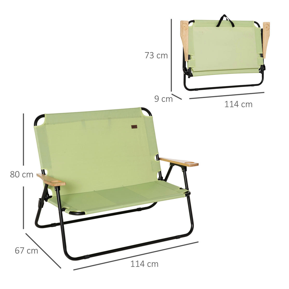 Outsunny Campingstuhl grün Stoff B/H/L: ca. 67x80x141 cm Campingstuhl - grün (141,00/67,00/80,00cm) - Outsunny