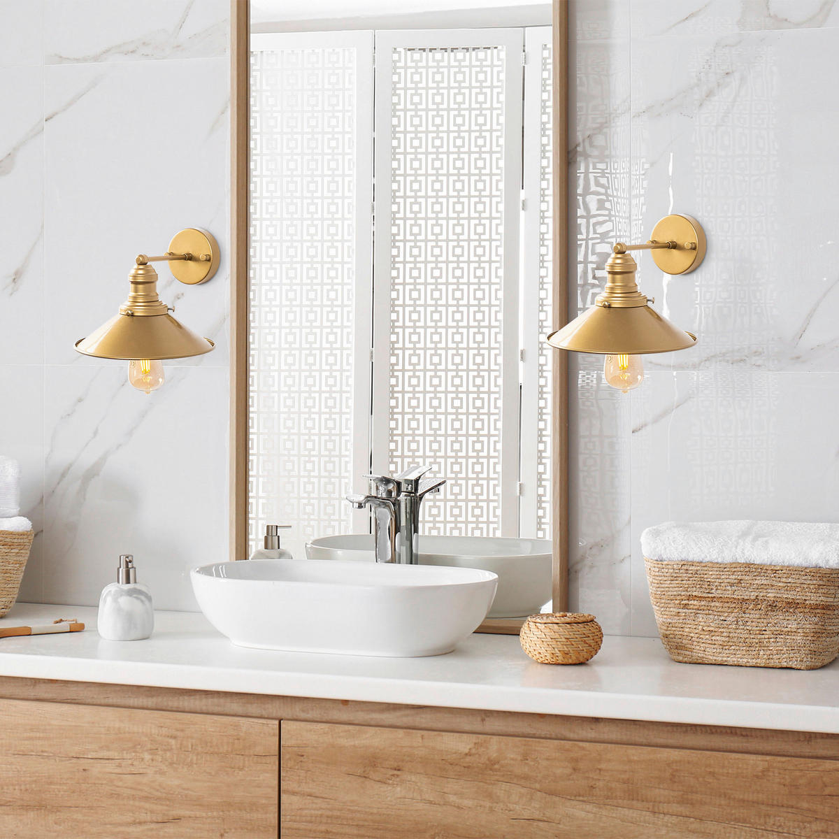 Opviq Wandleuchte gold Metall B/H/L: ca. 27x20x24 cm E27 1 Brennstellen Conical - gold (24,00/27,00/20,00cm) - Opviq