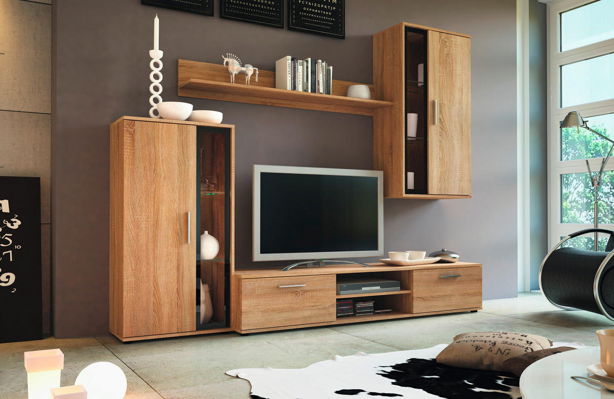 Wohnwand Neon Eiche Sonoma Nachbildung schwarz B/H/T: ca. 233x190x40 cm Neon - Eiche/schwarz (233,00/190,00/40,00cm)