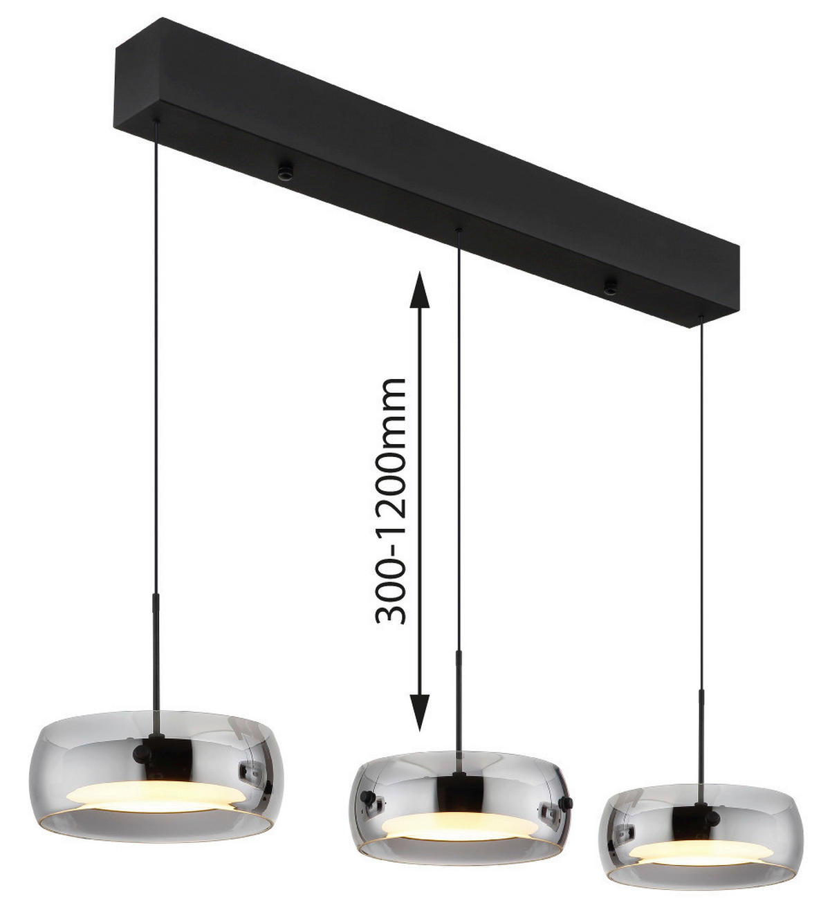 GLOBO LED-Hängeleuchte mattschwarz Rauch Opal Metall Glas Kunststoff B/H/L: ca. 20x120x85 cm 1.0 Brennstellen LIVION - Opal/mattschwarz (85,00/20,00/120,00cm) - GLOBO