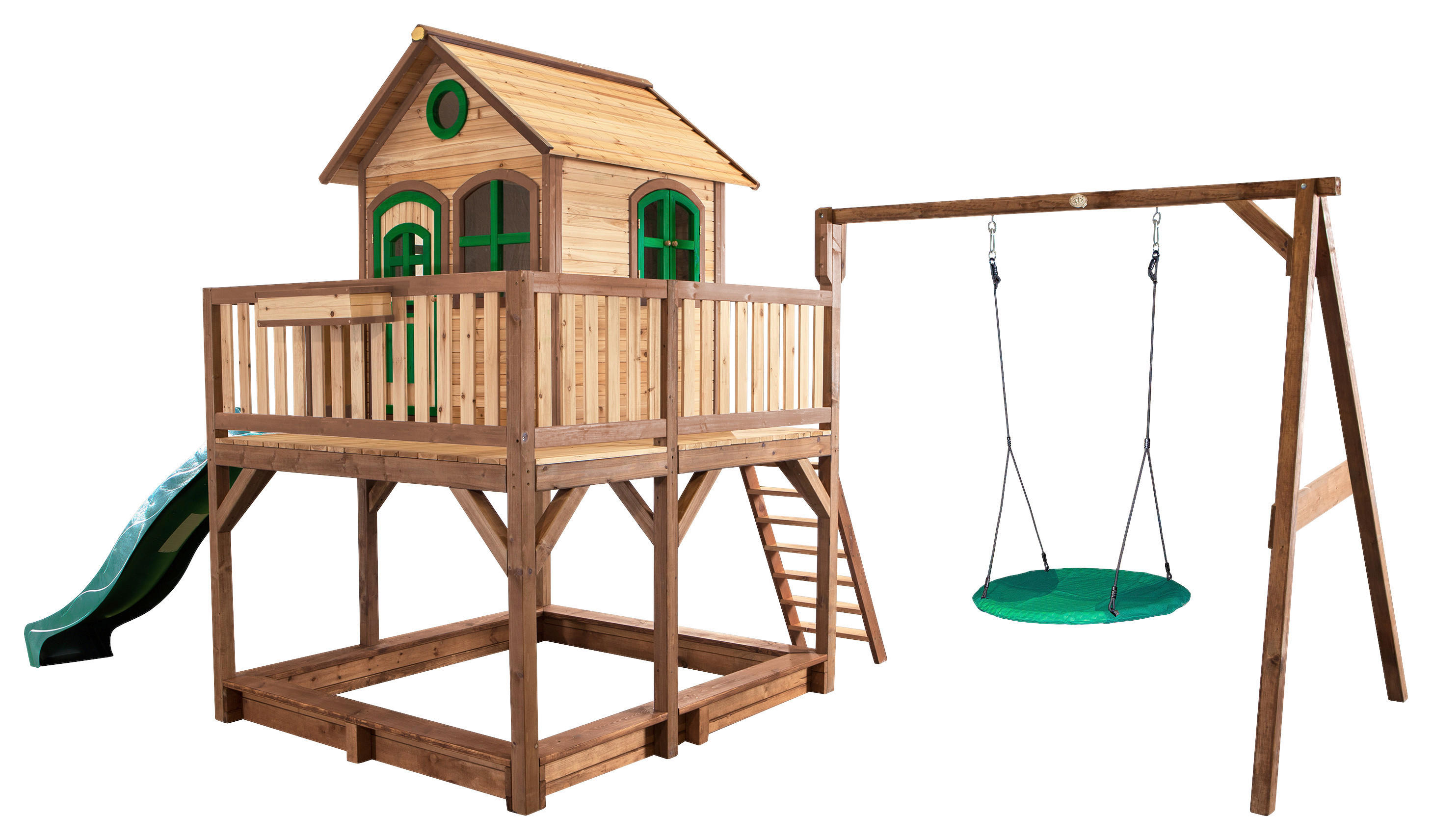 AXI Spielhaus Liam braun B/H/L: ca. 541x291x277 cm Liam - braun/grün (277,00/541,00/291,00cm) - AXI