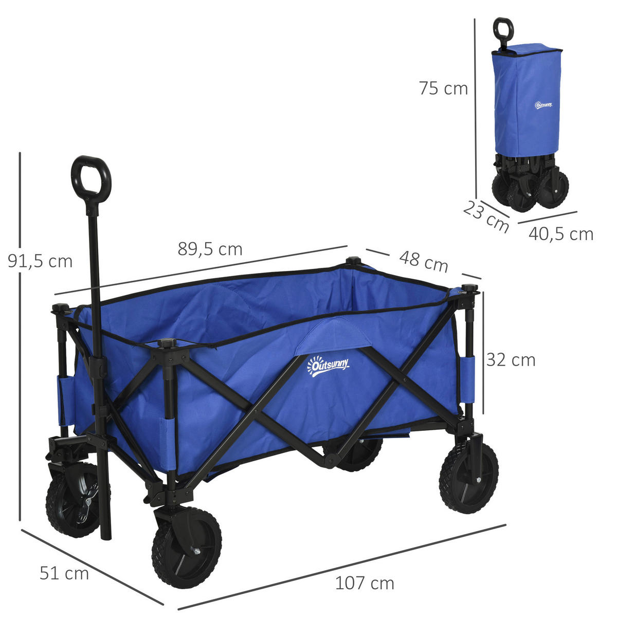 Outsunny Bollerwagen faltbar dunkelblau Stahl B/H/L: ca. 51x92x107 cm Bollerwagen_faltbar - dunkelblau (107,00/51,00/92,00cm) - Outsunny