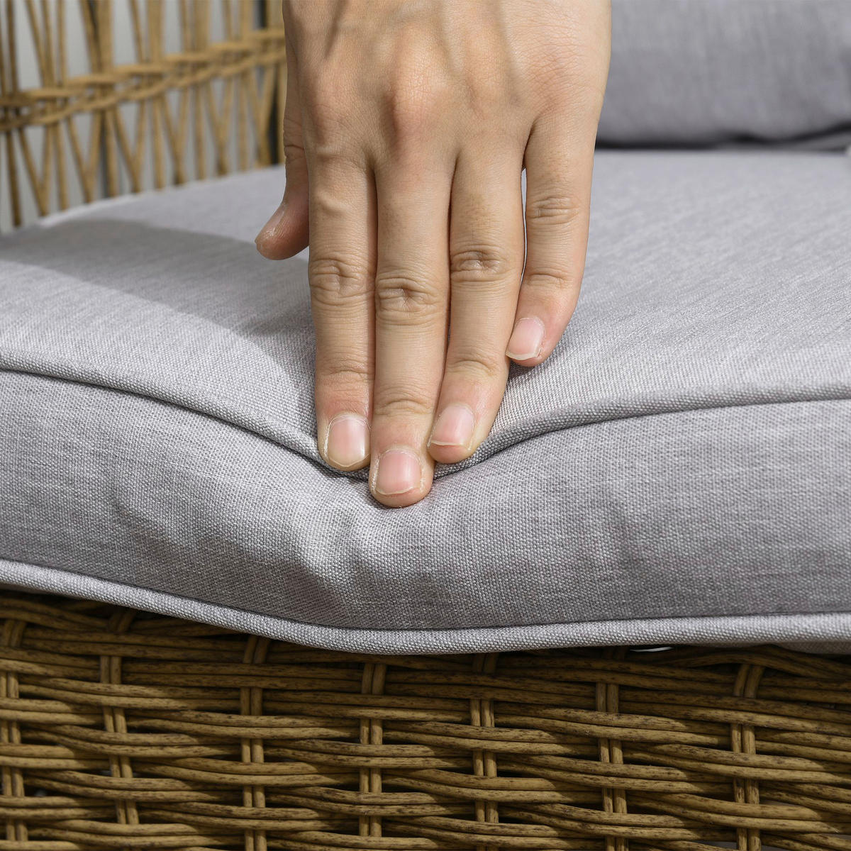 Outsunny Gartenstuhl gelb Polypropylen B/H/L: ca. 92x69x100 cm Rattan_Schaukelstuhl - hellgrau/gelb (100,00/92,00/69,00cm) - Outsunny