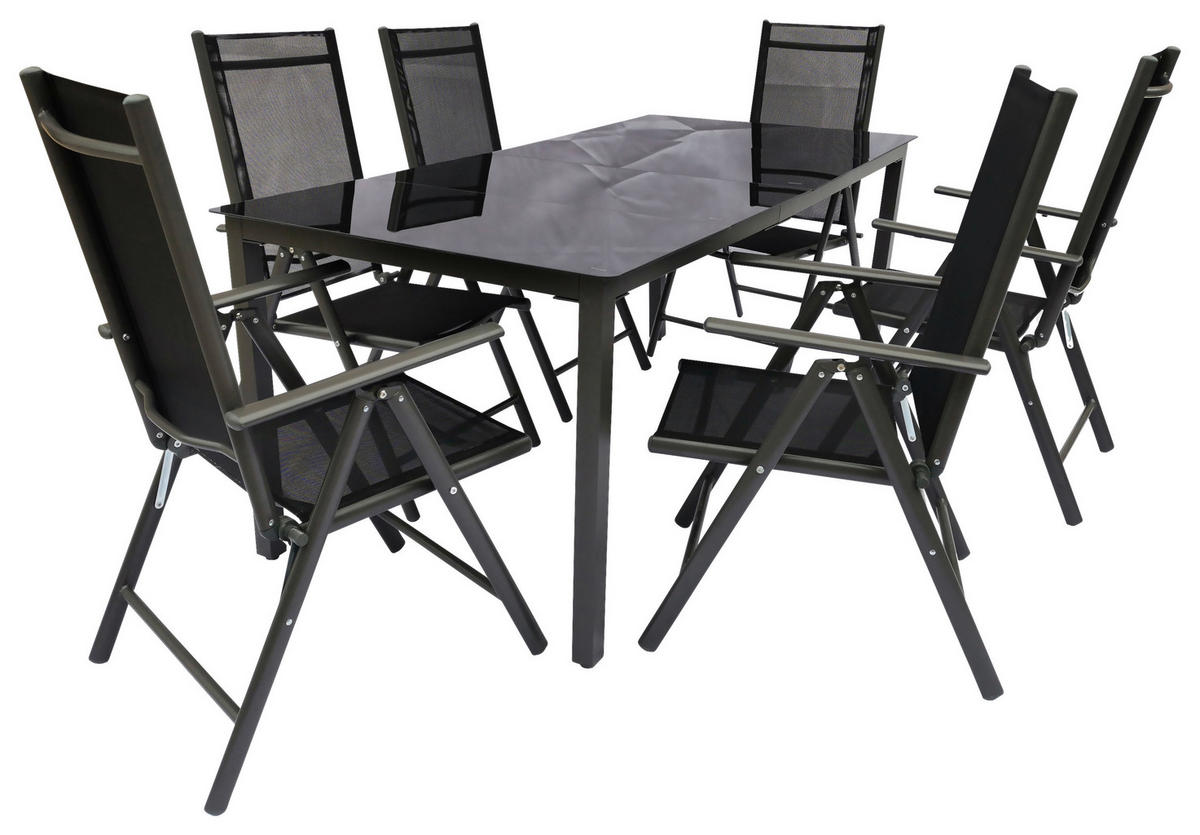 VCM Gartensitzgruppe schwarz Aluminium B/H/T: ca. 189x76x90 cm Gartensitz-Essgruppe_7tlg. - schwarz (189,00/76,00/90,00cm) - VCM