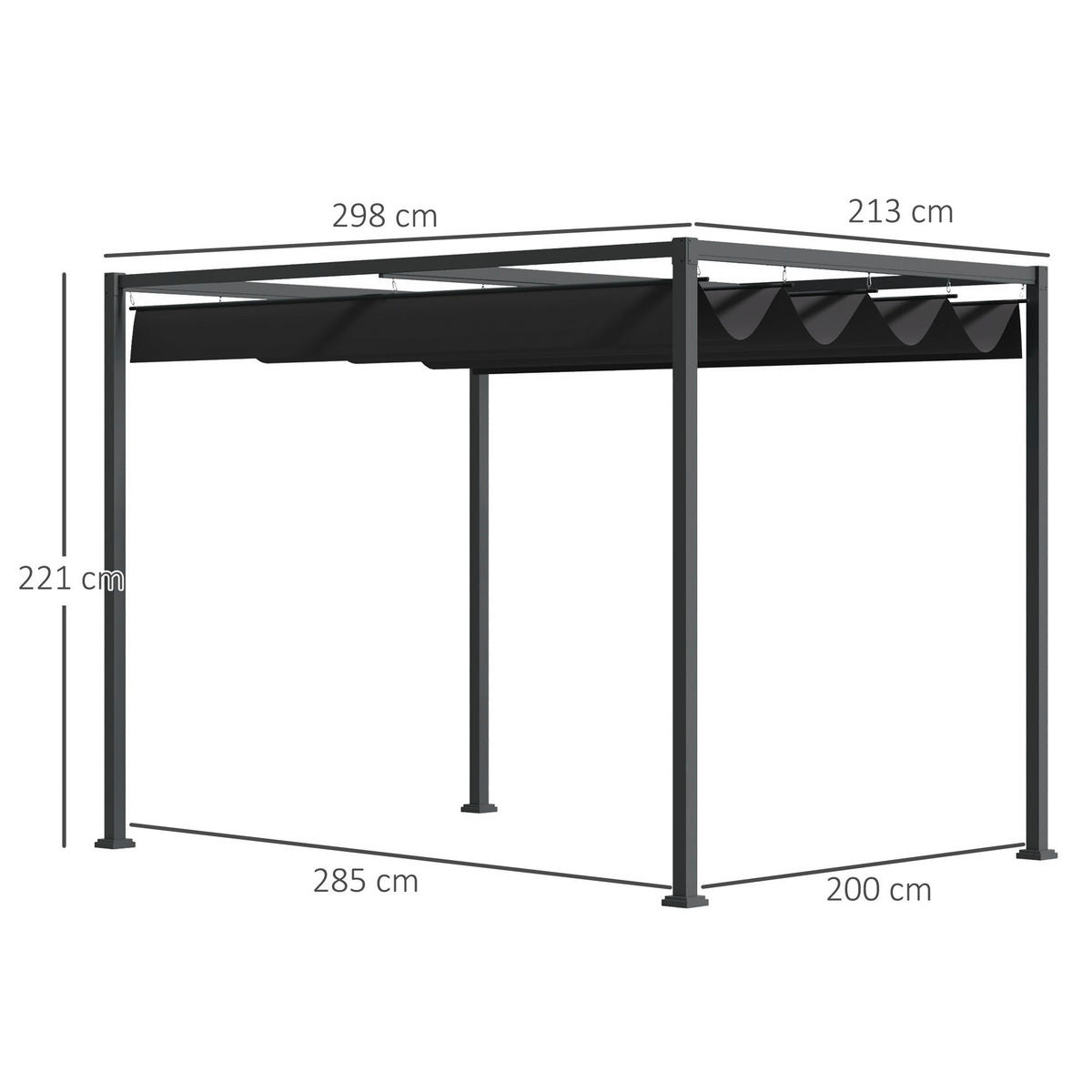Outsunny Pergola mit Schiebedach schwarz Metall B/H/L: ca. 213x221x298 cm Pergola_mit_Schiebedach - schwarz (298,00/213,00/221,00cm) - Outsunny