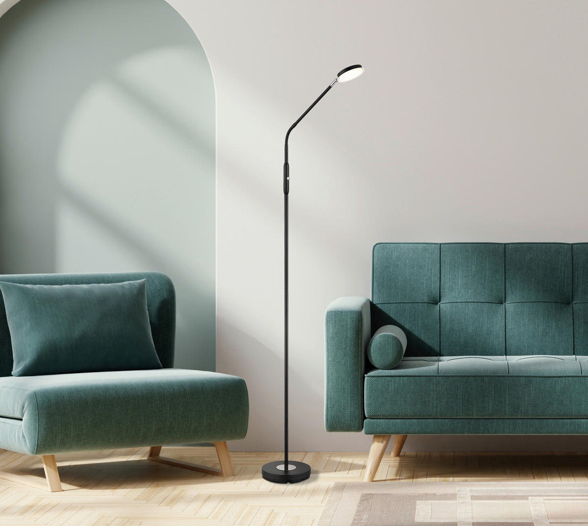 GLOBO Stehleuchte mattschwarz Metall B/H/L: ca. 20x173x52 cm 1 Brennstellen SILVIO - mattschwarz (52,00/20,00/173,00cm) - GLOBO