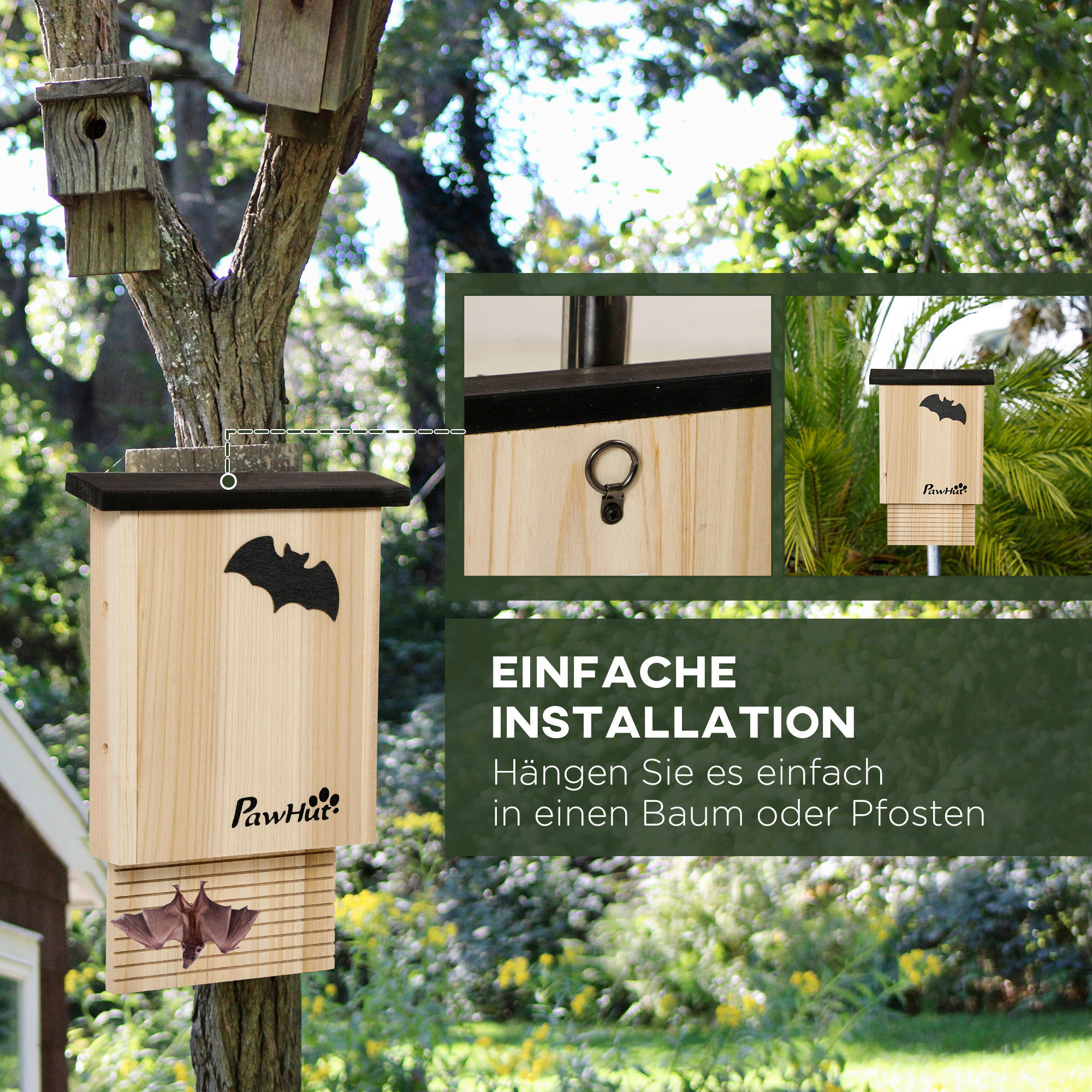 PawHut Tier-Zubehör natur Holz B/H/L: ca. 6x25x37,5 cm Fledermauskasten - natur (37,50/6,00/25,00cm) - PawHut