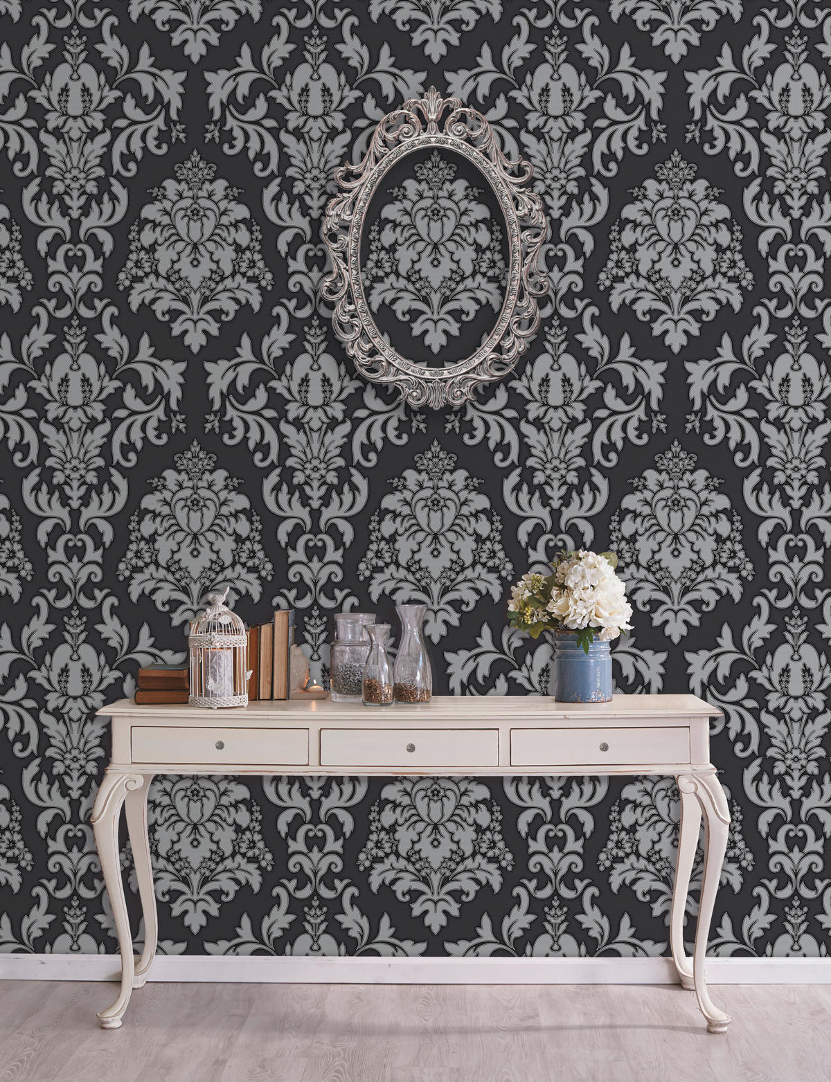 UGEPA Vinyltapete Ornament schwarz grau B/L: ca. 53x1005 cm Vinyltapete_E91219 - schwarz/grau (53,00/1005,00cm) - UGEPA