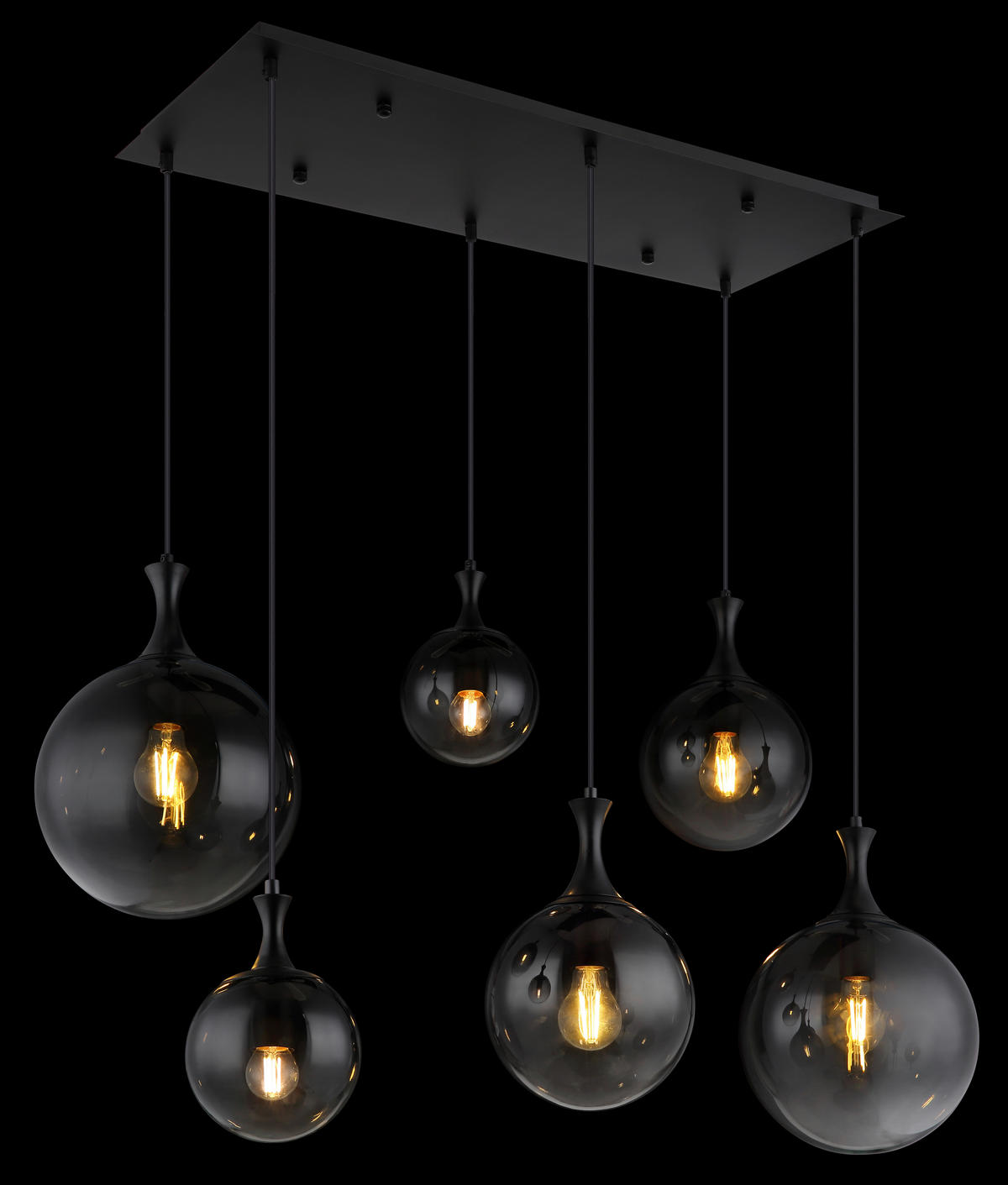 GLOBO LED Pendelleuchte Rauch mattschwarz Kunststoff Glas Metall B/H/T: ca. 97x141x48 cm 6.0 Brennstellen DALTON - mattschwarz/Rauch (97,00/141,00/48,00cm) - GLOBO
