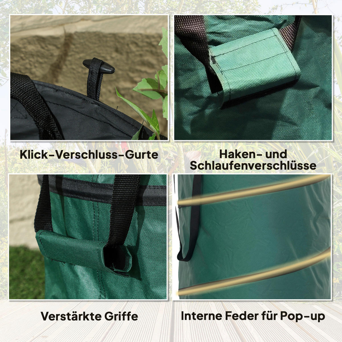 Outsunny Gartenabfallsack 4er Set grün B/H/L: ca. 47x50x47 cm Gartenabfallsack 4x 160l - grün (47,00/47,00/50,00cm) - Outsunny