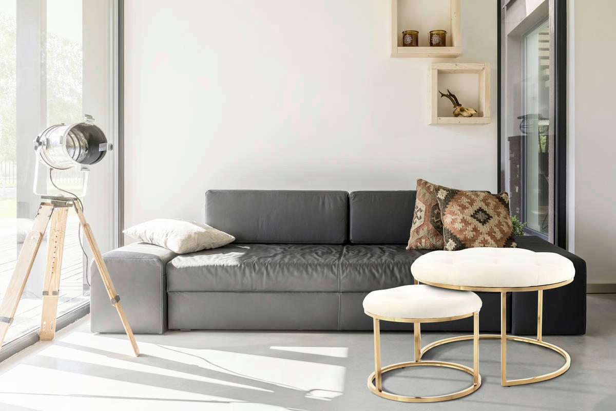 360 Living Hocker Myla 100 2er-Set elfenbein gold Metall Samt H/D: ca. 41x60 cm Myla 100 2er-Set - gold/elfenbein (60,00/41,00cm) - 360 Living