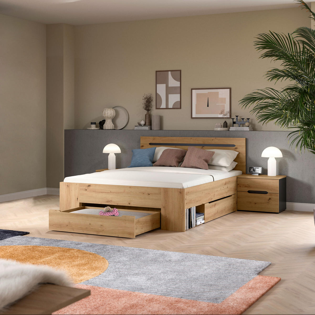 Schlafzimmer CANU, Set basaltgrau Artisan Nachbildung B/H/T: ca. 244x87x205 cm CANU, Set - basaltgrau (244,00/87,00/205,00cm) - xonox.home