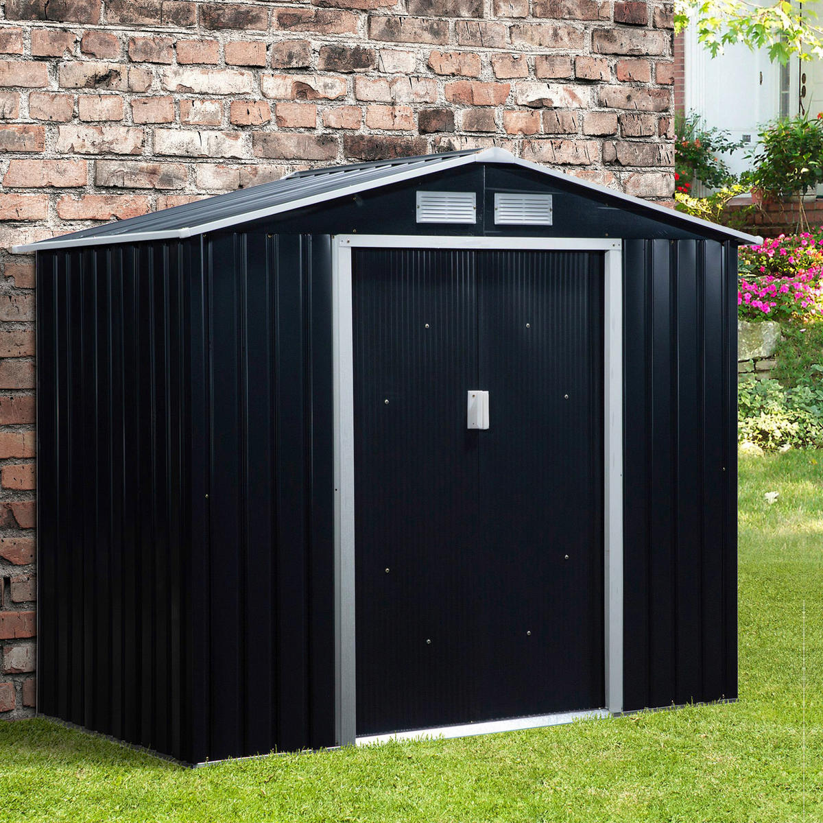 Outsunny Gartenhaus grau B/H/L: ca. 130x185x213 cm Gartenhaus - grau (213,00/130,00/185,00cm) - Outsunny