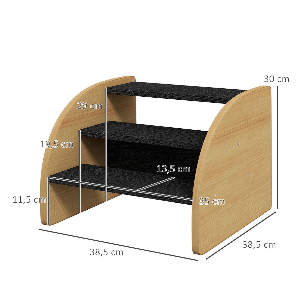 PawHut Hunde-Zubehör Eiche Spanplatte B/H/L: ca. 38,5x38,5x30 cm Hundetreppe - Eiche/schwarz (30,00/38,50/38,50cm) - PawHut