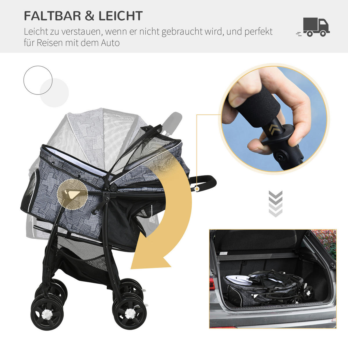 PawHut Hunde-Zubehör schwarz Polyester B/H/L: ca. 48x81x99 cm Hundetrolley - schwarz (99,00/48,00/81,00cm) - PawHut