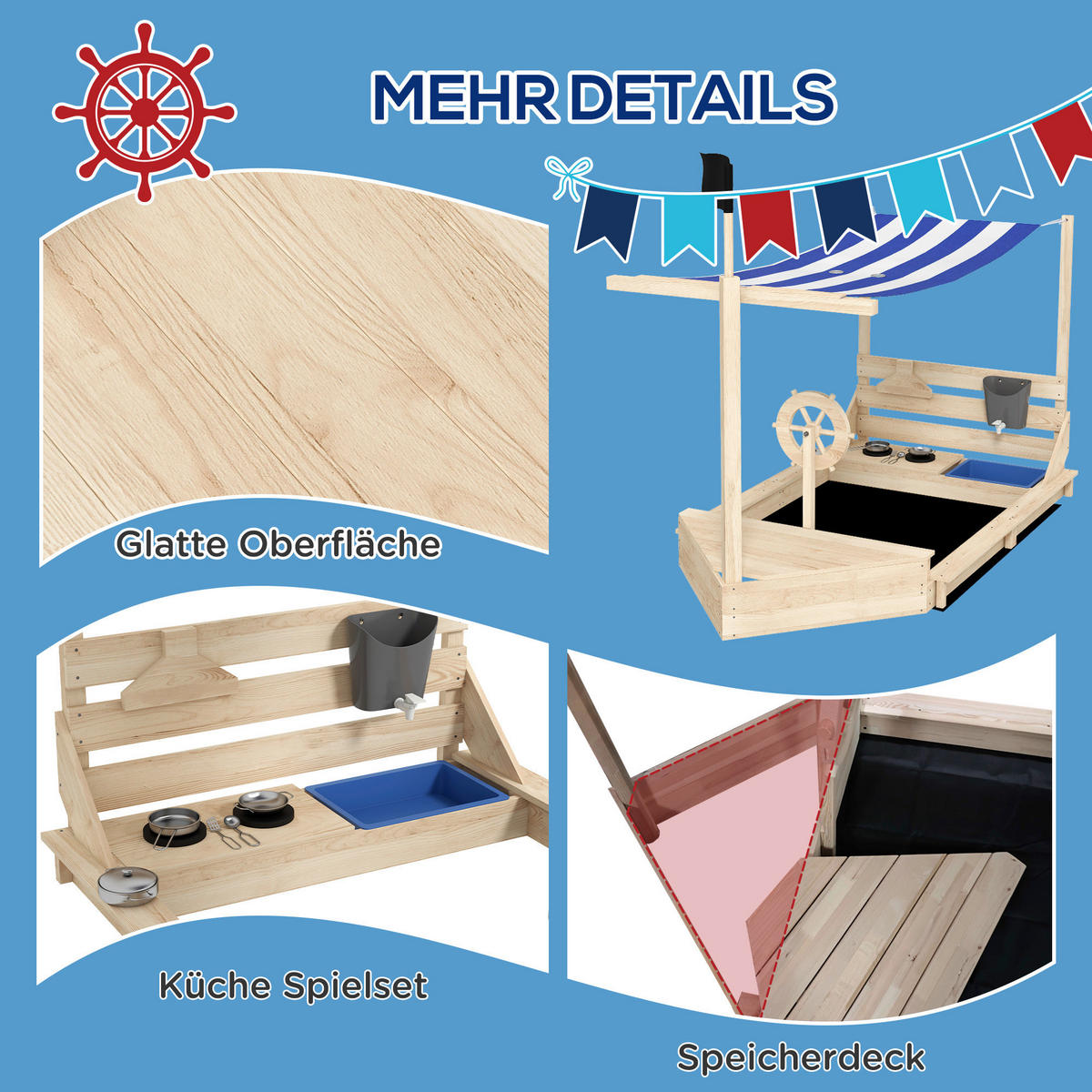 Outsunny Sandkasten natur B/H/L: ca. 103x180x144,5 cm Sandkasten - natur (144,50/103,00/180,00cm) - Outsunny