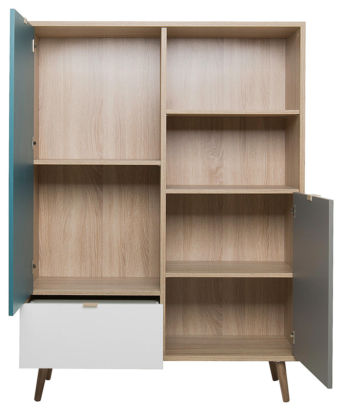 Highboard Cuba Eiche Sonoma Nachbildung weiß grau petrol B/H/T: ca. 103x139x40 cm Cuba - Eiche/weiß (103,00/139,00/40,00cm)