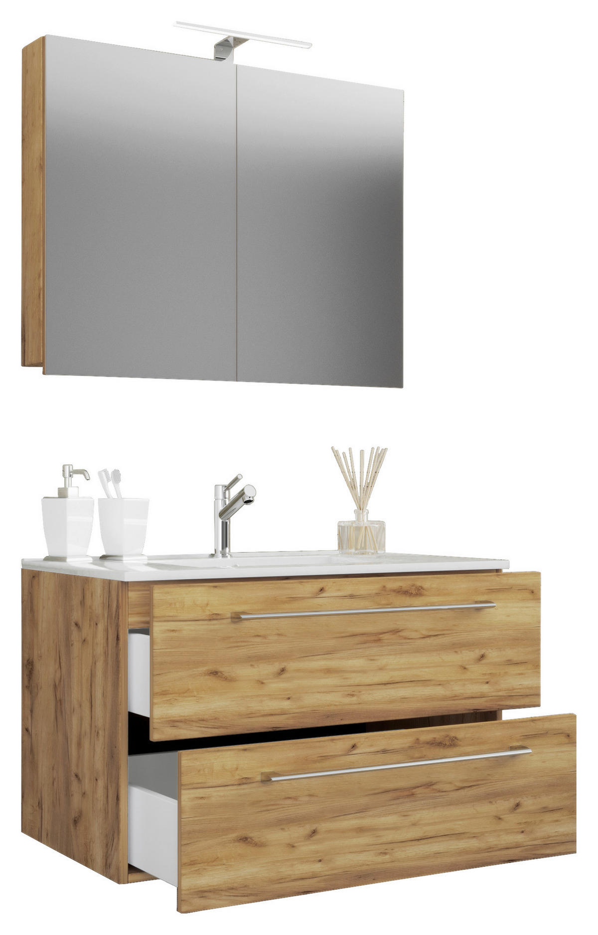 Waschplatz 3tlg-Badinos Eiche Honig Nachbildung B/H/T: ca. 81x52x46 cm 3tlg-Badinos - Eiche (81,00/52,00/46,00cm) - VCM Möbel