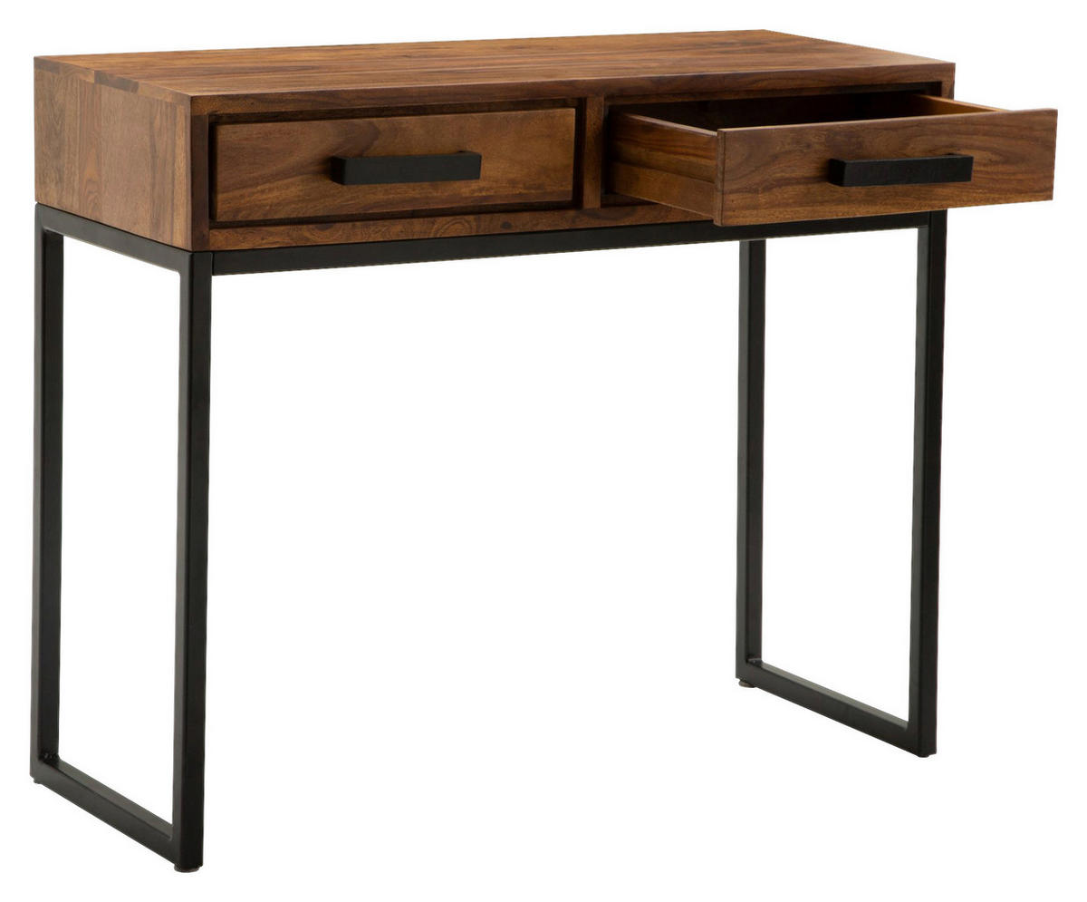 Konsolentisch natur schwarz pulverbeschichtet Echtholz Edelstahl B/H/T: ca. 90x76,5x35,5 cm Konsolentisch - natur/schwarz (90,00/76,50/35,50cm) - Wohnling