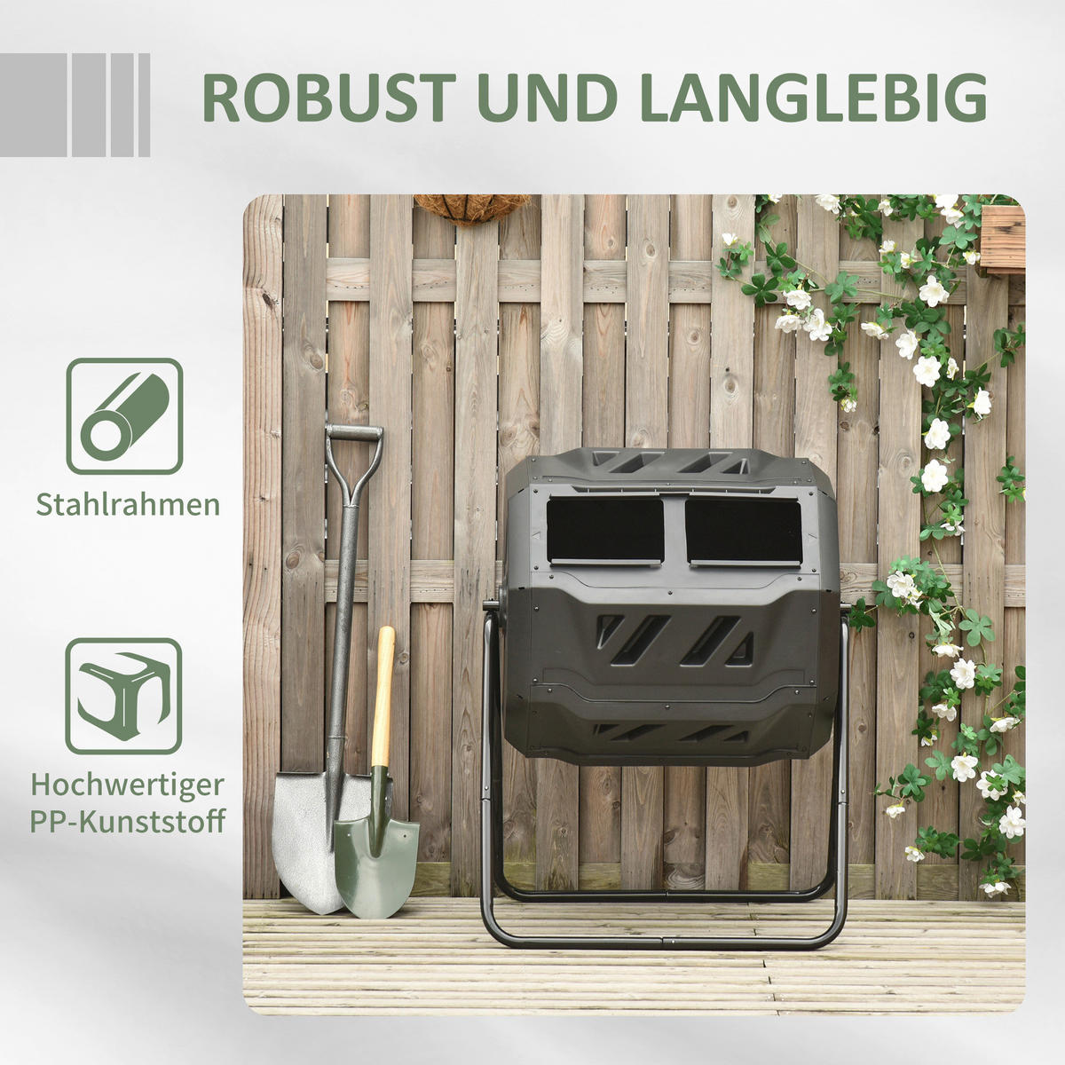 Outsunny Komposttrommel schwarz B/H/L: ca. 65x96x71 cm Trommelkomposter - schwarz (71,00/65,00/96,00cm) - Outsunny