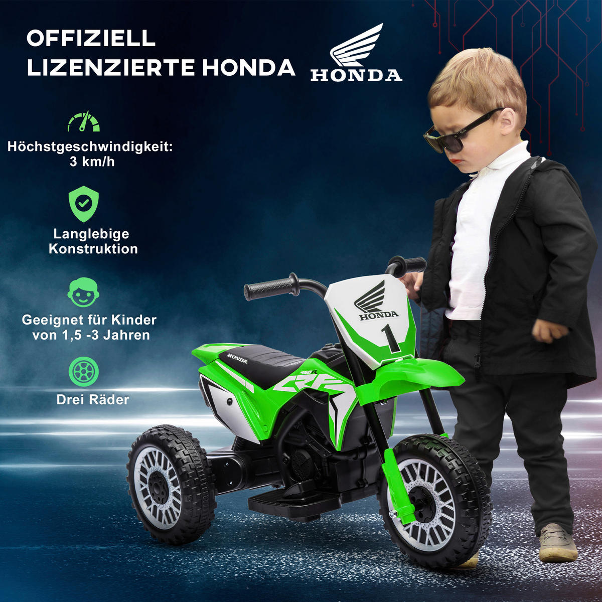 HOMCOM Kinder-Elektromotorrad grün B/H/L: ca. 40,5x43,5x71 cm Kinder-Elektromotorrad - grün (71,00/40,50/43,50cm) - HOMCOM