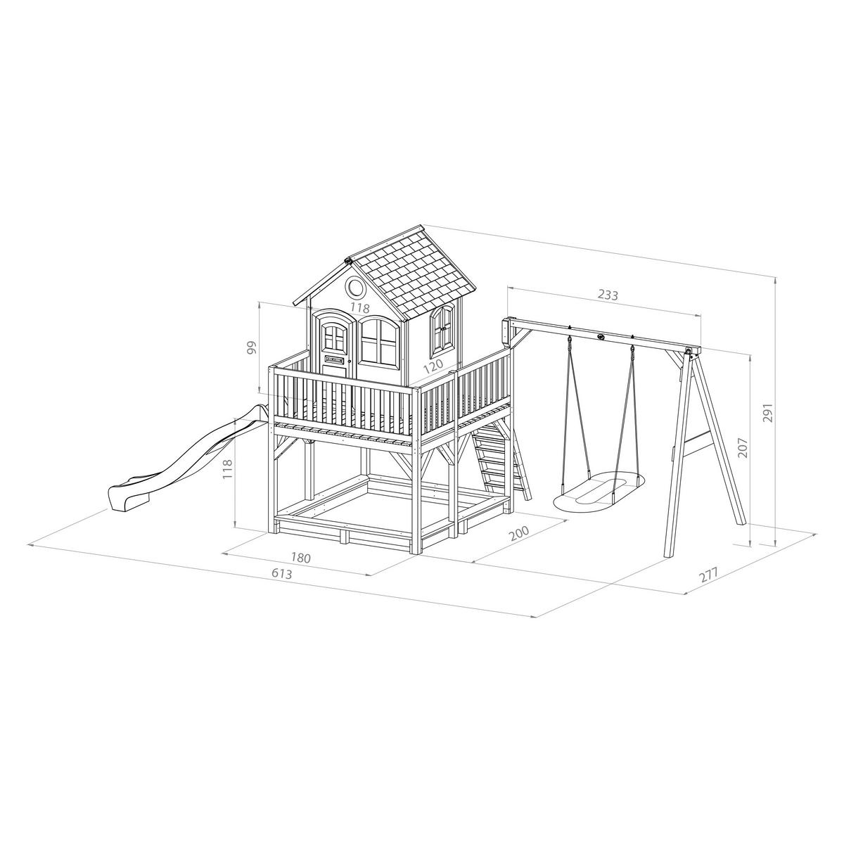 AXI Spielhaus Liam braun B/H/L: ca. 613x291x277 cm Liam - braun/weiß (277,00/613,00/291,00cm) - AXI