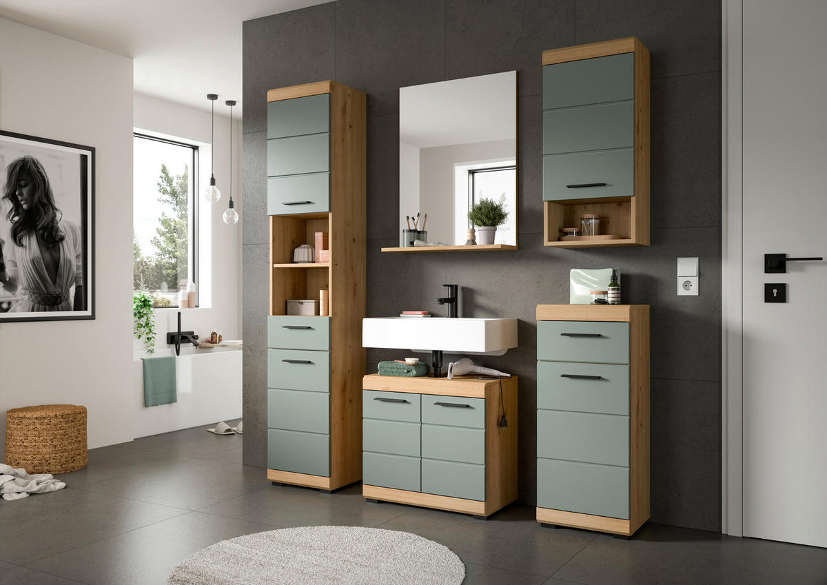 Schrank Scout Eiche Artisan Nachbildung salbei Nachbildung B/H/T: ca. 37x88x31 cm Scout - Eiche/salbei (37,00/88,00/31,00cm) - xonox.home